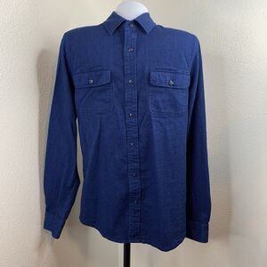 Schott Bros Shirt Mens Sz M Blue Button Down Two Pocket Workwear Top L/S Cotton